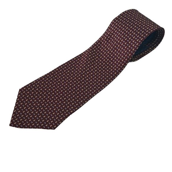 Vintage Tommy Hilfiger Silk Neck Burgundy Geometric Pattern Tie - Picture 1 of 7